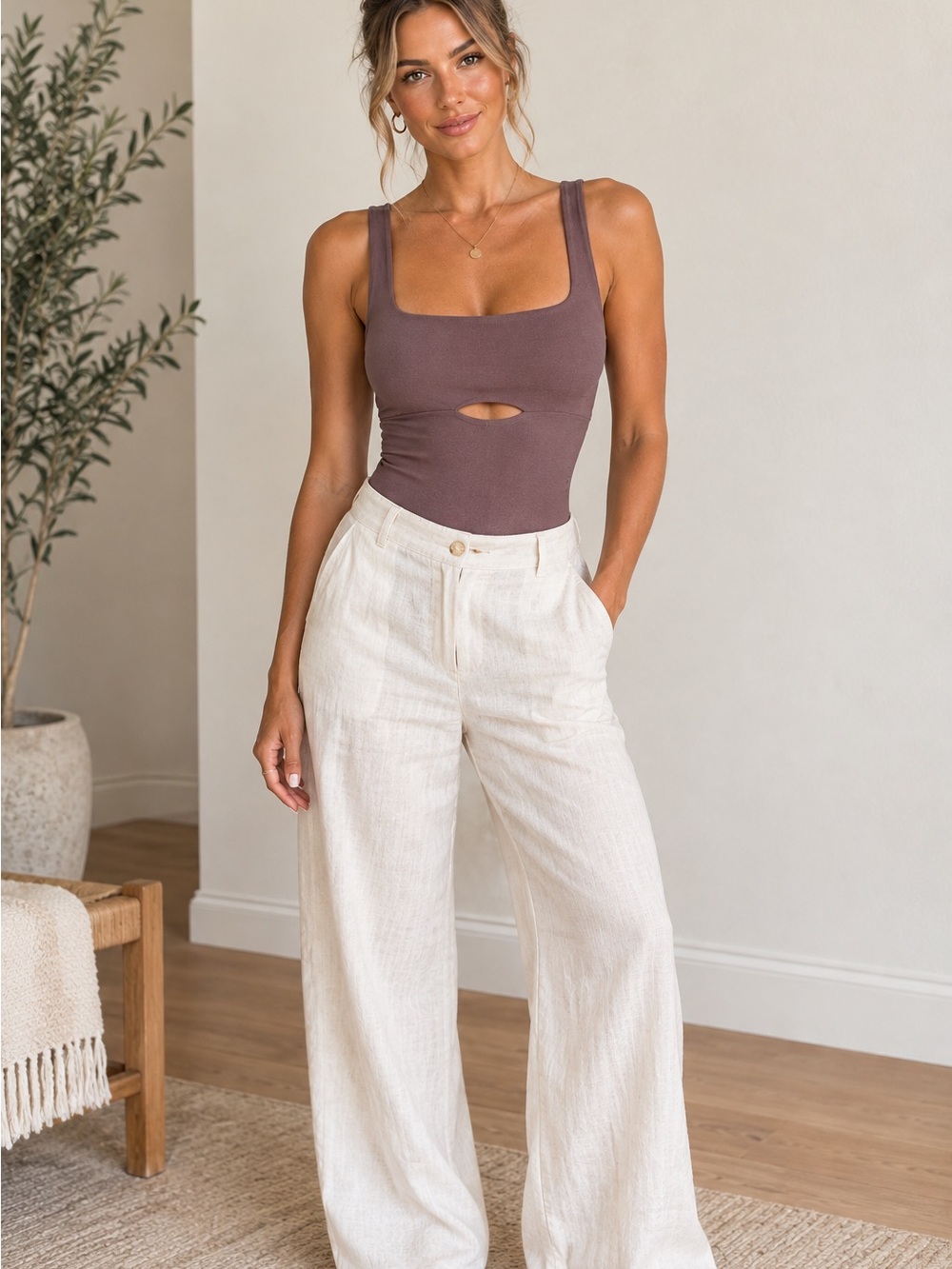 Abercrombie & Fitch Mauve-Brown Scoop Neck Keyhole Bodysuit Tank - Med